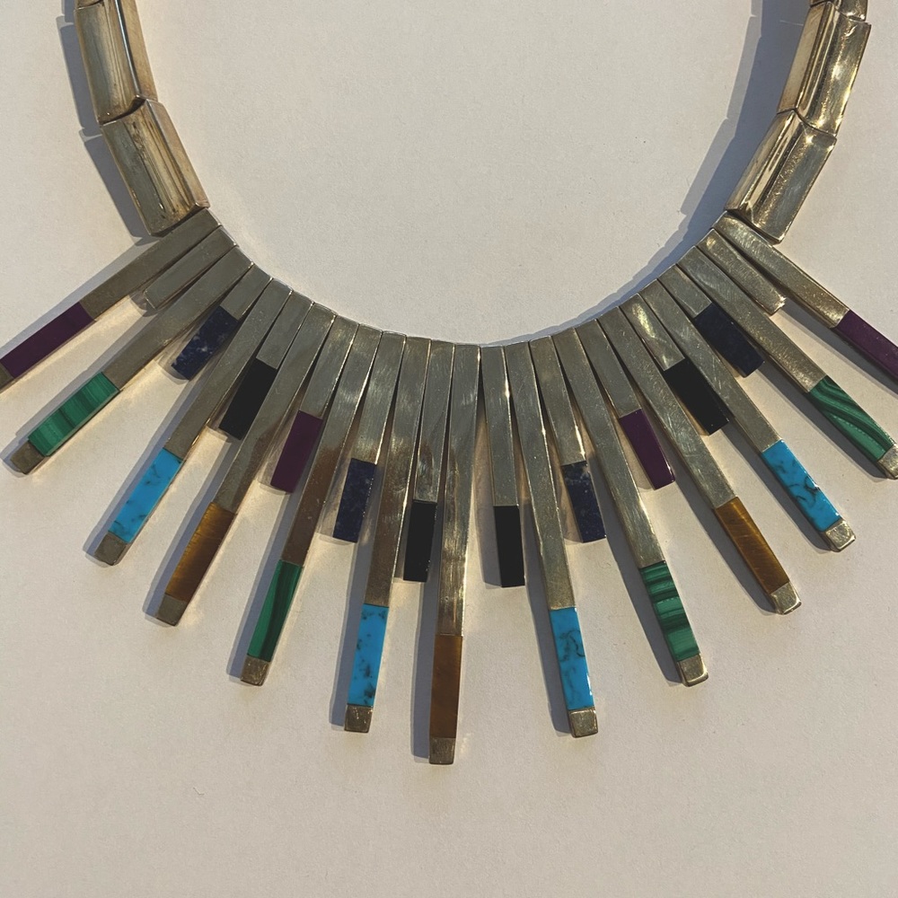 Vintage Silver Inlay Collar Necklace
